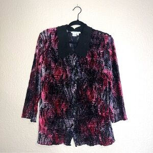 Alberto Makali Magenta Plum Black Scalloped Collar Shirt Jacket Sz XL